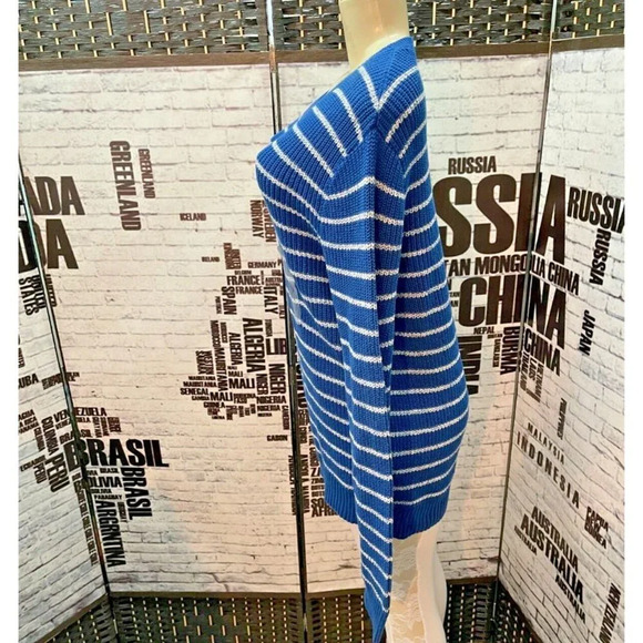 Gap L Blue Striped Pattern Crew Neck Ribbed Trim Long Raglan Sleeve Sweater - Picture 5 of 6